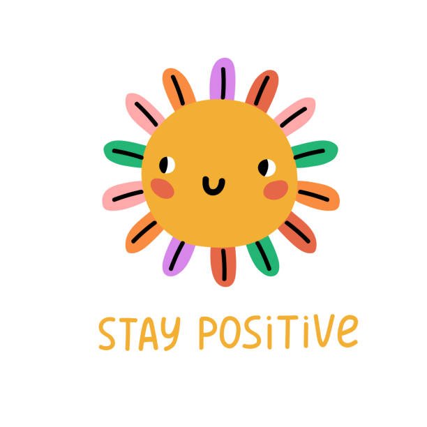 vector cute sun poster design with positive typography. Stylish funny character with lettering -stay positive. Kids print for t shirt  or greeting card.